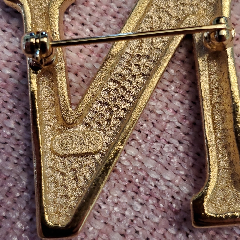 Anne Klein  gold tone monogram N  brooch pin - Picture 3 of 6